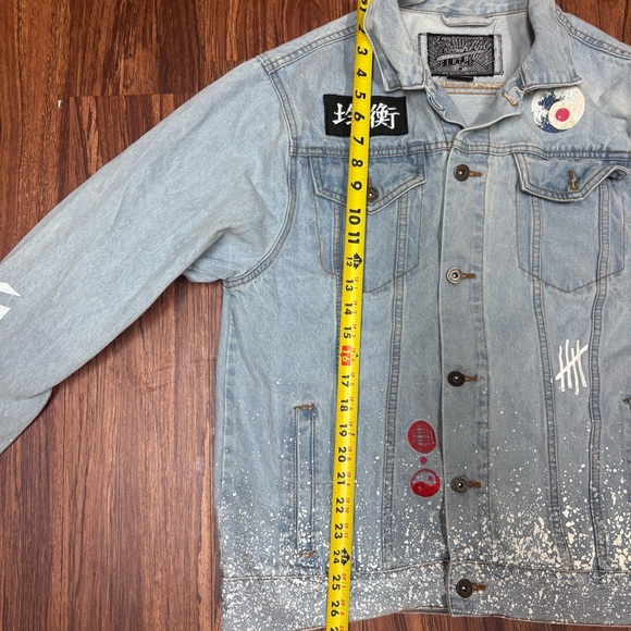 Brooklyn Cloth Wavy Graphic Denim Jacket Embroidered Cherry Blossom - Picture 6 of 6